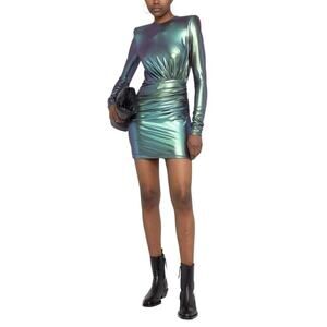 Alexandre Vauthier Iridescent Mini Ruched Dress Party Cocktail Edgy Green 36/6